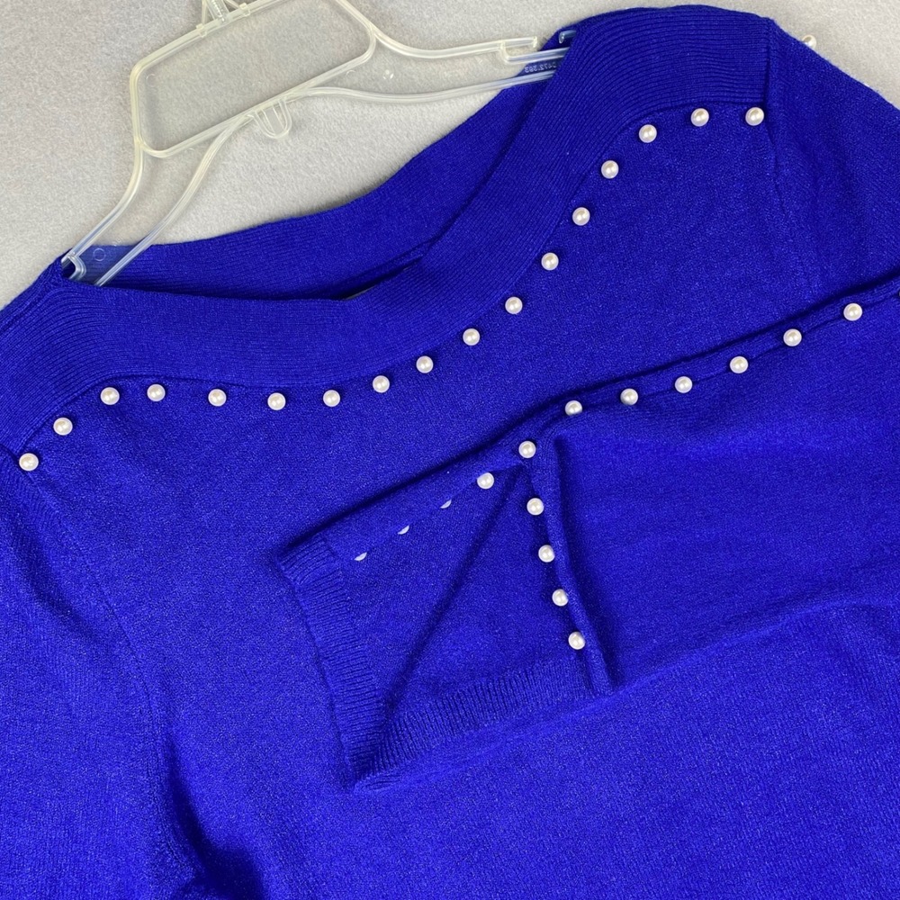 Monroe & Main Royal Blue Pearl Embellished Boat Neck Sweater XL Split Cuffs